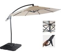 Parasol de jardín Deluxe HWC-D14, parasol redondo de Ø 3 metros, con estructura de aluminio/acero y tela de poliéster, peso: 14 kg, color: crema-blanco, incluye soporte
