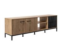 MUEBLES PITARCH | Mueble TV con Patas, 2 Puertas, Estante, 2 Cajones, Mueble de Televisión Industrial, Negro y Roble Gold, 55x180x40cm, Módulo de Salón, Moderno, Modelo París
