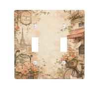 Paris Tower - Placa de doble cubierta para interruptor de luz, diseño vintage romántico, paloma, rosa, primavera, pastel, plástico, tamaño estándar, placas de pared decorativas para el hogar, sala de
