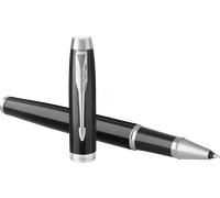 Parker IM Bolígrafo Roller | Punto fino | lacada en negro con adorno cromado | tinta negra | en estuche de regalo