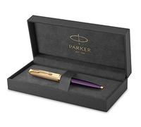 Parker 51 bolígrafo | cuerpo de lujo de color ciruela con adorno dorado | punta mediana de 18 K con recambio de tinta negra | estuche de regalo