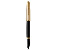 Parker 51 pluma estilográfica | cuerpo de lujo de color negro con adorno dorado | plumín fino de 18 K con cartucho de tinta negra | estuche de regalo