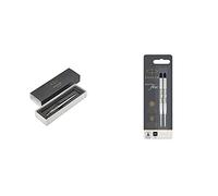 Parker - Bolígrafo Stainless Steel CT + Pack de 2 recambios para bolígrafo de punta mediana, negro
