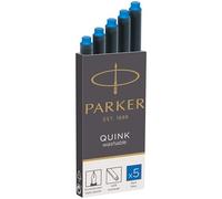 Parker Cartuchos de recambio de tinta para pluma estilográfica | Largo | Tinta QUINK azul lavable | 5 unidades