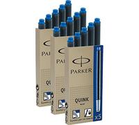 PARKER Cartuchos de tinta Parker Quink 3 paquetes con un total de 15 piezas, azul (paquete de 15, azul, 1)