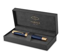 Parker Duofold Prestigepluma estilográfica galoneada de color azul Centennialplumín fino de oro macizotinta negra y convertidor
