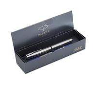 Parker Frontier - Bolígrafo de acero inoxidable con borde cromado | Color de tinta azul | Recarga de tecnología Navigator ultrafina | Bolígrafo de escritura suave para estudiantes, escritores y