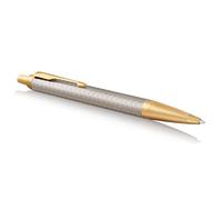 Parker Bolígrafo IM punta mediana plata premium con adorno dorado tinta azul en estuche de regalo