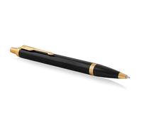 Parker IM Bolígrafo | Punta mediana | lacada en negro con adorno dorado | tinta azul | en estuche de regalo