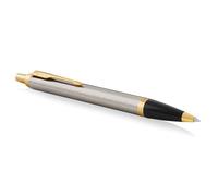 Parker Bolígrafo IM Metal cepillado GT – Punta mediana, tinta azul, adorno dorado, estuche de regalo