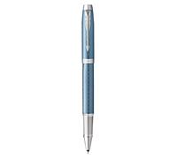 Parker IM bolígrafo roller | Azul-gris Premium con adornos cromados | Punta fina con recambio de tinta negra | Estuche de regalo