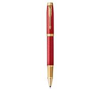 Parker IM bolígrafo roller | Lacado en rojo Premium con adornos dorados | Punta fina con recambio de tinta negra | Estuche de regalo
