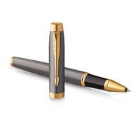 Parker IM Bolígrafo roller | lacado gris con adornos dorados | punta fina de acero inoxidable | estuche de regalo