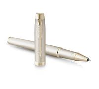 Parker Bolígrafo roller IM Monochrome — Tinta negra, acabado champagne, punta fina, con estuche