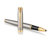 Parker Bolígrafo roller IM - punto fino - acero inox. adorno dorado - tinta negra - estuche regalo