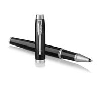 Parker Pens Bolígrafo roller IM – punta fina, lacado negro con adorno cromado, estuche regalo