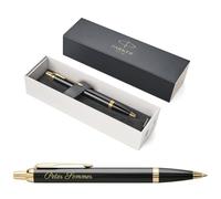 PARKER IM Core Bolígrafo con grabado, bolígrafo premium, caja de regalo, mina negra, regalo personalizado, nombres, grabados, aniversario, cumpleaños (Black Lacquer G.C.)