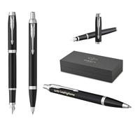 Parker IM Core - Pluma estilográfica y bolígrafo con grabado, pluma premium, caja de regalo, recarga negra, regalo personalizado, nombre, grabado, cumpleaños (negro mate C.C.)
