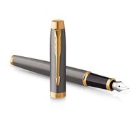 Parker IM Pluma estilográfica | lacado gris y detalles dorados | plumín medio pulido de acero inoxidable | estuche de regalo