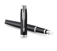 Parker IM Pluma estilográfica | negro mate con detalles cromados | punta fina con tinta azule | caja para regalo