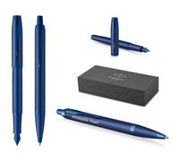 Parker IM Professionals - Juego de bolígrafo y pluma estilográfica monocromática con grabado, bolígrafo premium, caja de regalo, diseño de Pantrone azul, personalizado, cumpleaños (azul)