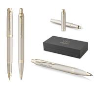PARKER IM Professionals - Juego de bolígrafo y pluma estilográfica monocromática con grabado | bolígrafo premium | caja de regalo | Pantrone azul | personalizado | cumpleaños (champán)
