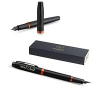 PARKER IM Vibrant Rings Pluma estilográfica con grabado, bolígrafo premium, caja de regalo, diseño de Pantrone azul, elegante, regalo personalizado, nombres, grabados, aniversario, cumpleaños (naranja