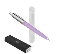 Parker Jotter - Bolígrafo de barril lila | Cuerpo metálico, recarga de tinta azul | Bolsa de terciopelo gris y caja de regalo clásica | Bolígrafo de estilo retro para escritura y regalo