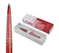 Parker Jotter Bolígrafo | Edición Especial | Rojo Londres con borde cromado | Punta media | Tinta azul | Estuche de regalo