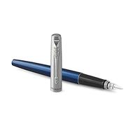 Parker Pluma estilográfica Jotter Azul real, cuerpo metálico, plumín mediano, estuche de regalo