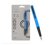 Parker Pluma estilográfica Beta Neo con borde cromado, color azul del cuerpo con 1 cartucho de tinta, color de tinta, azul, regalo único para empleados, bolígrafo líder para empresas
