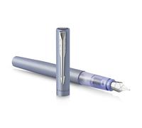 Parker pluma estilográfica Vector XL | Laca de color azul-plata metálico sobre latón | Plumín mediano con recambio de tinta azul | Estuche de regalo