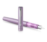 Parker pluma estilográfica Vector XL | Laca de color lila metálico sobre latón | Plumín mediano con recambio de tinta azul | Estuche de regalo