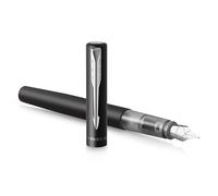 Parker pluma estilográfica Vector XL | Laca de color negro metálico sobre latón | Plumín mediano con recambio de tinta azul | Estuche de regalo