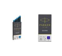 Parker Quink recambios para plumas estilográficas, cartuchos largos, tinta azul lavable, caja de 5 + recambios para plumas estilográficas, cartuchos largos, tinta azul, caja de 5
