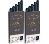 Parker Quink recambios para plumas estilográficas, cartuchos largos, tinta azul o negra, caja de 5 (Paquete de 2)