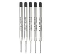 Parker Recambios de bolígrafo de metal, punta media de 0,7 mm, tinta negra QUINKflow, paquete de 5