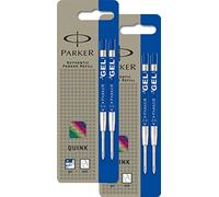 Parker S0881510 Quink Minas de gel de repuesto (para bolígrafo, grosor de trazo medio, tinta azul, pack de 2), 4er Pack, azul, 1