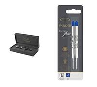 PARKER Sonnet Bolígrafo (lacado en negro mate, con adorno acabado en paladio y punta media, en estuche) Quinkflow recambio para bolígrafo de punta mediana, azul, paquete de 2