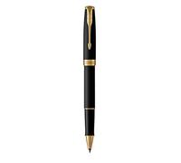 Parker Sonnet Bolígrafo roller | Lacado negro mate con ribete dorado | Punta fina Tinta negra | Caja de regalo