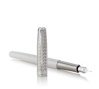 Parker Sonnet - Pluma estilográfica (con lacado en color perla y tapa de metal, con adorno acabado en paladio y plumín de punto fino de 18 K, en estuche)
