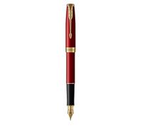 Parker Sonnet - Pluma estilográfica (lacada en rojo, con adorno dorado y plumín de punto fino, en estuche)