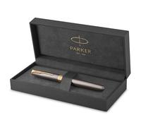 Parker Sonnet Pluma estilográfica | lacado gris y detalles dorados | plumín fino pulido de acero inoxidable con revestimiento dorado | estuche de regalo