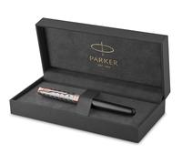 PARKER Sonnet Pluma Estilográfica | Premium metal y lacado gris con acabado chapado en oro rosa | Plumín fino de oro de 18 quilates con cartucho de tinta negra | Caja de regalo
