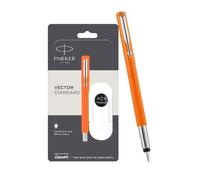 Parker Vector estándar pluma estilográfica punta fina de acero inoxidable), acabado en cromo), cuerpo de color naranja cromado - con 3 gratis Cartuchos de tinta
