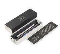 PARKER Vector pluma estilográfica, acero inoxidable con adorno cromado, plumín mediano y tinta azul, en estuche de regalo