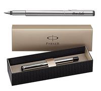 Parker Vector - Pluma estilográfica de punta media de acero inoxidable con grabado personalizable, escribe tu texto personalizado