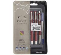 Parker Vector Standard - Pluma estilográfica, bolígrafo de ruedita y bolígrafo (rojo)