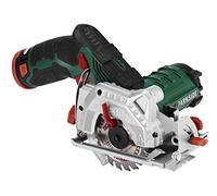Parkside - Sierra circular de mano de batería, LED PHKSA 12 A1 (batería de iones de litio de 12 V, Ø85 mm, 2 Ah), profundidad de corte y ángulo de corte regulable, aspiración de polvo