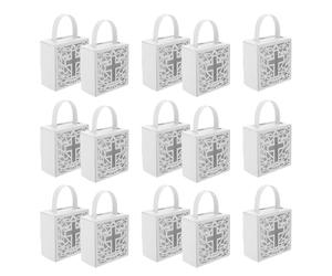 Parliky 25 Piezas Cajas de Obsequio con Corte de Cruz Hueca, 25 Unidades para Eventos Religiosos, Fiestas Cristianas y Comuniones, Cajas de Papel con Asas para Bodas y